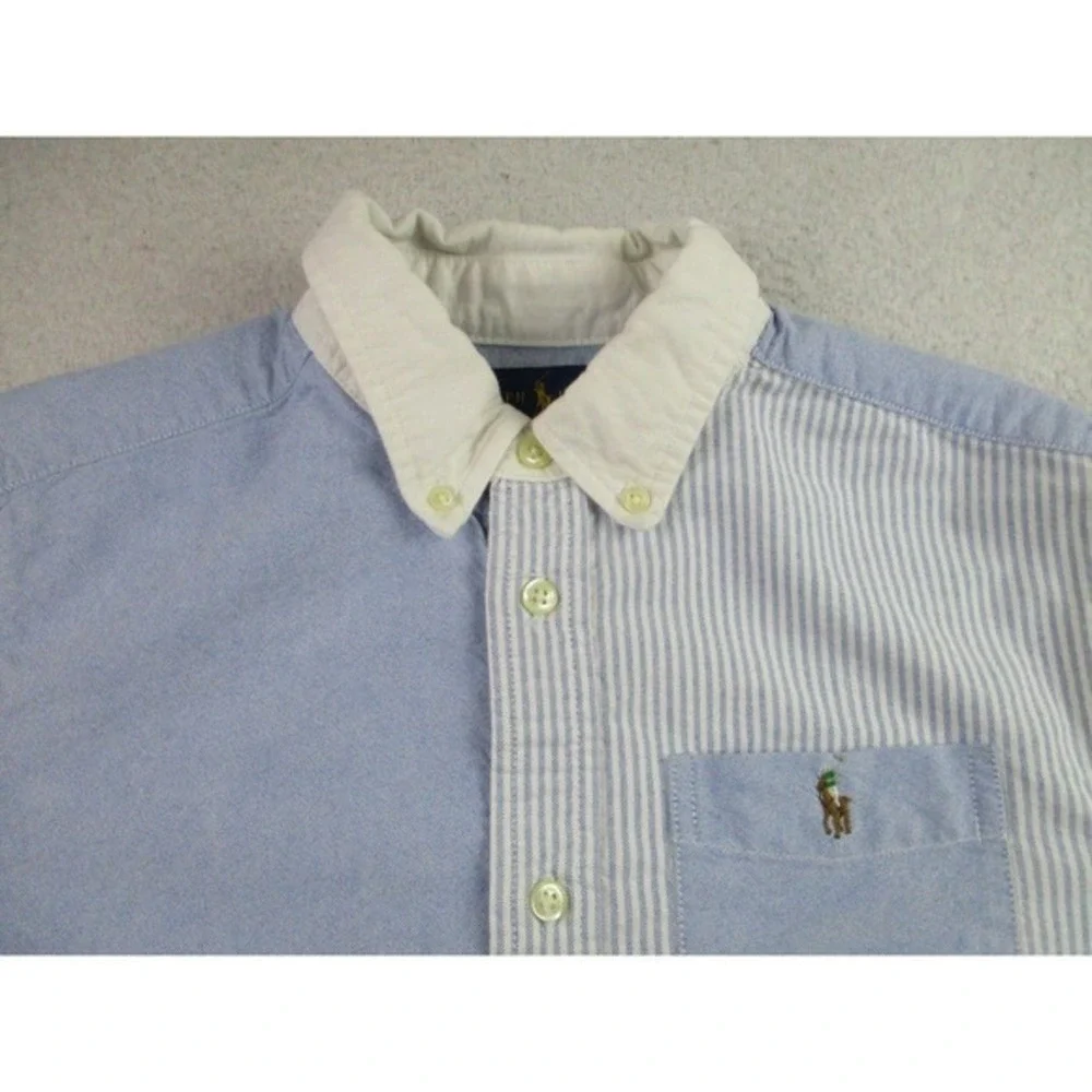 Ralph Lauren Shirt Youth XL Patchwork Striped Button Down Oxford Multicolor‎